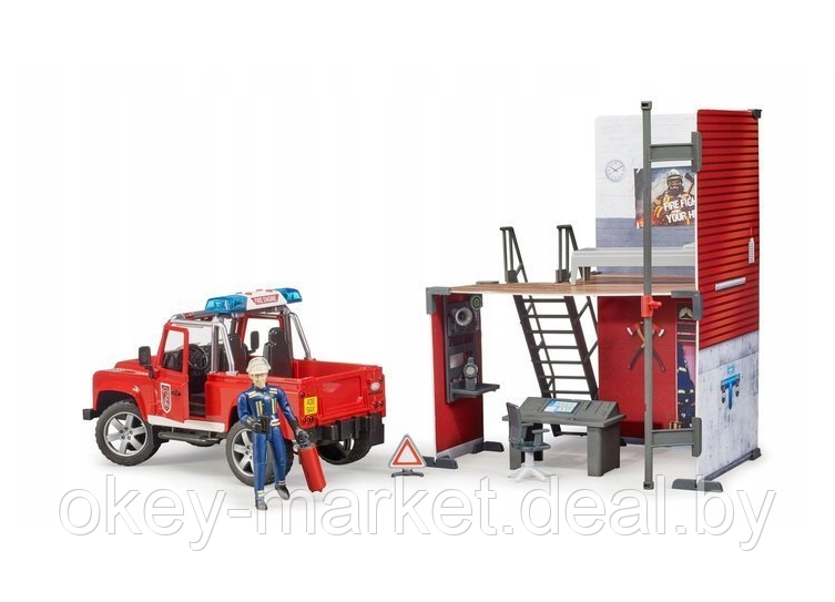 Пожарная станция с грузовиком Land Rover с фигуркой и аксессуарами Bruder 62701 - фото 4 - id-p204085781