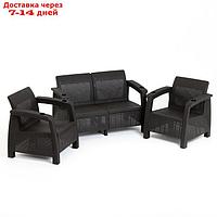 Комплект мебели: диван, 2 кресла, коричнего цвета