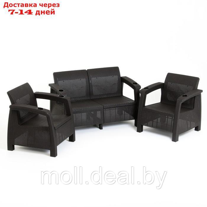 Комплект мебели: диван, 2 кресла, коричнего цвета - фото 1 - id-p204042658