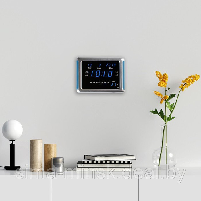 Часы электронные настенные, настольные, с будильником, 17 х 2.5 х 23 см, USB - фото 2 - id-p204090539