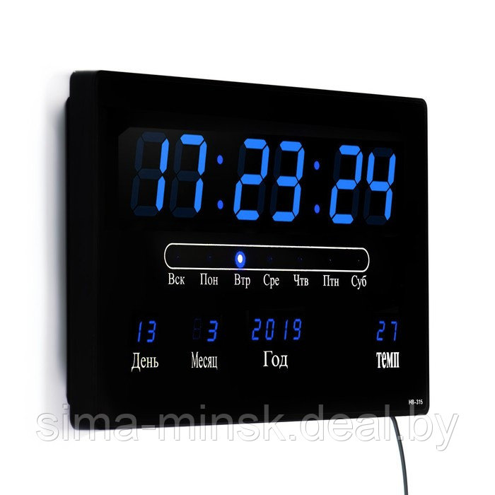 Часы электронные настенные, будильник, календарь, термометр, 20 х 3 х 33 см, от сети, синие - фото 3 - id-p204090540