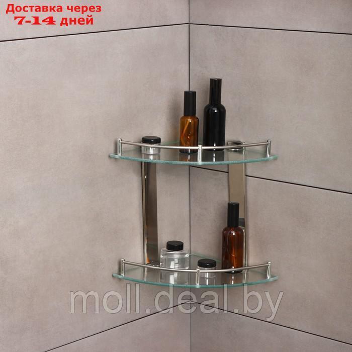 Полка 2х-ярусная угловая для ванной комнаты, нерж.сталь, стекло 24х24х28 см
