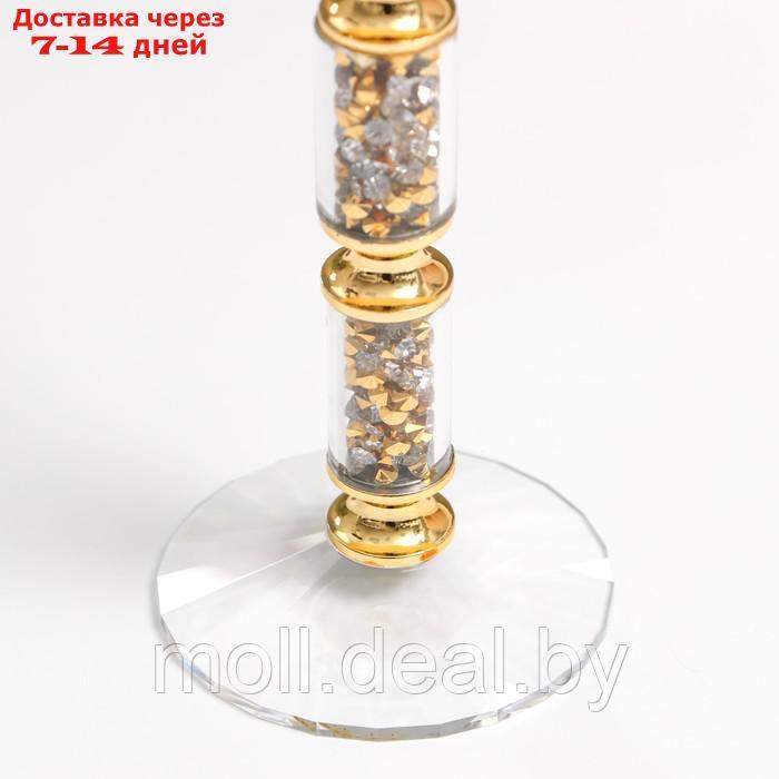 Подсвечник стекло на1 свечу "Ребристый на ножке со стразами" с золотом d=2,5 см 7х7х21 см - фото 4 - id-p204035146