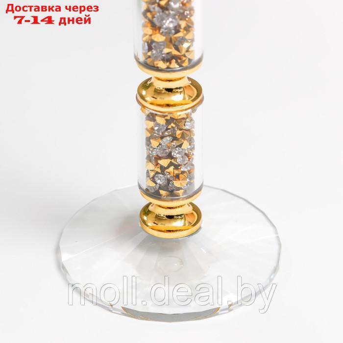 Подсвечник стекло на1 свечу "Ребристый на ножке со стразами" с золотом d=2,5 см 7х7х16 см - фото 4 - id-p204035147