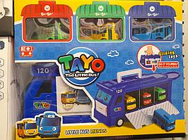 Игровой набор  автобусы Тайо Tayo + контейнер с выдвижными дверцами 2099-5 The Little Bus Tayo