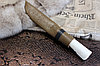 Нож Пчак с ручкой из белой кости с узором на лезвии, фото 6