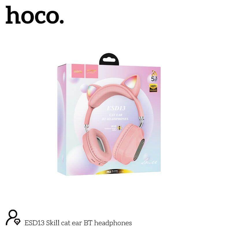 Беспроводные наушники Hoco ESD13 полноразмерные ("кошачьи ушки") цвет: розовый - фото 1 - id-p204120230