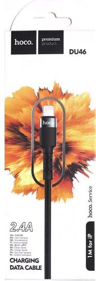 Дата-кабель Hoco DU46 Lightning (нейлон 1 м, 2.4 A) цвет: черный - фото 1 - id-p204120241