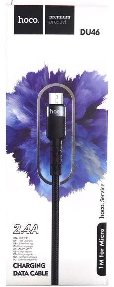 Дата-кабель Hoco DU46 Micro (нейлон 1 м, 2.4 A) цвет: черный - фото 1 - id-p204120242