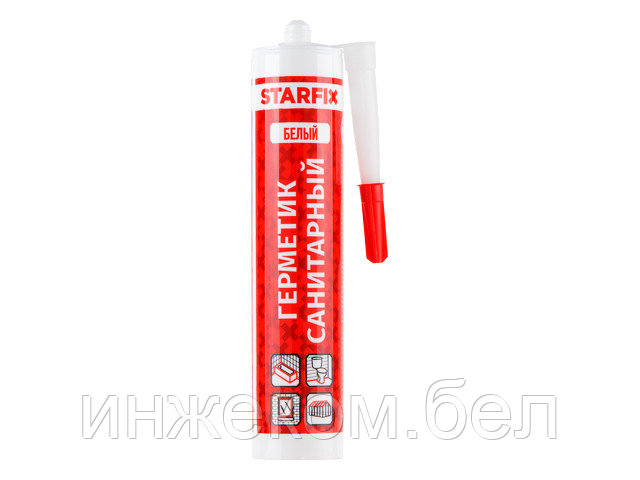 Герметик силиконовый санитарный STARFIX белый, 300 мл - фото 1 - id-p204143404
