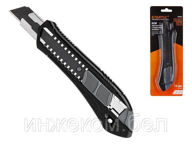 Нож пистолетный с выдвижным лезвием 18мм BLACK LINE STARTUL (ST0923) (черное лезвие) - фото 1 - id-p204146631