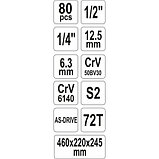 Набор инструмента 1/2", 1/4" (80пр.) CrV "Yato" YT-38951, фото 7