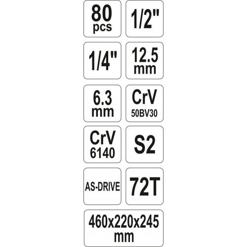 Набор инструмента 1/2", 1/4" (80пр.) CrV "Yato" YT-38951 - фото 7 - id-p105323342