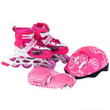 Детские роликовые коньки раздвижные + шлем  и защита В ПОДАРОК, Розовый  цвет , размер S31-34; М 35-38, фото 2