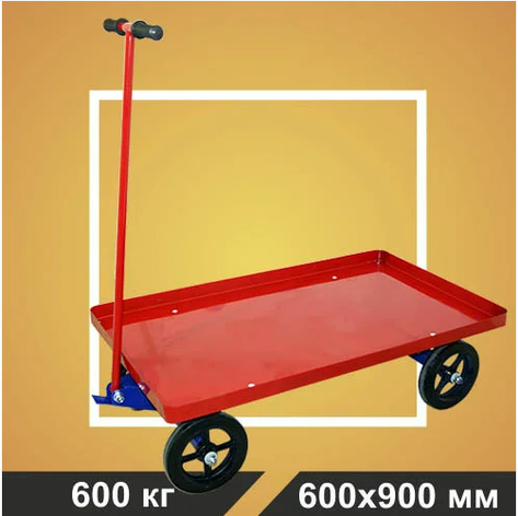 Тележка платформенная RUSKLAD , с поворотной осью ТПО 2 (600х900х50) колеса чугун обод d250мм, фото 2