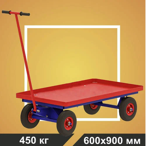 Тележка платформенная, с поворотной осью RUSKLAD ТПО 2 (600х900х50) колёса пневмо d260мм, фото 2