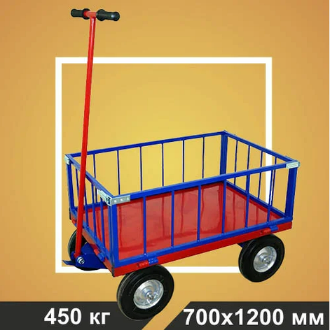 Тележка платформенная, усиленная, с поворотной осью RUSKLAD ТПОБ 5 Т (700х1200х300) колёса литые d250 мм, фото 2