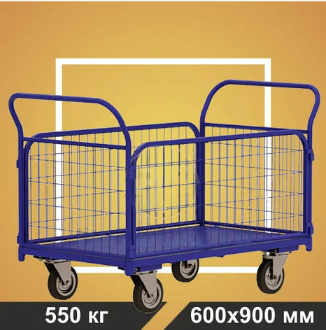 Тележка платформенная с сетчатыми бортами RUSKLAD ТС 2 (600х900) без колёс, фото 2