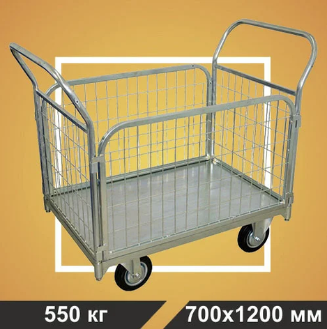Тележка платформенная с сетчатыми бортами RUSKLAD, оцинкованная ТС Ц 5 (700х1200) без колёс, фото 2