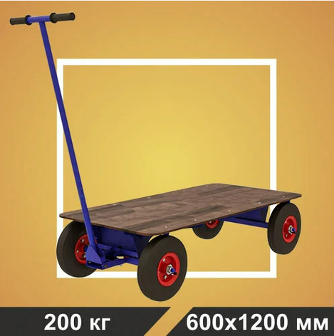 Тележка платформенная, с поворотной осью RUSKLAD ТПО О (600х1200) колёса пневмо d250мм, фото 2