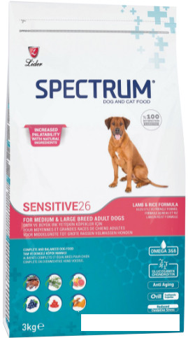 Сухой корм для собак Spectrum Sensitive26 для взрослых средних и кр. пород с ягненком 12 кг