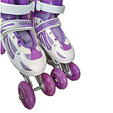 Детские роликовые коньки раздвижные Фиолетовый цвет , размер M 34-37; Арт. 077-M, фото 4