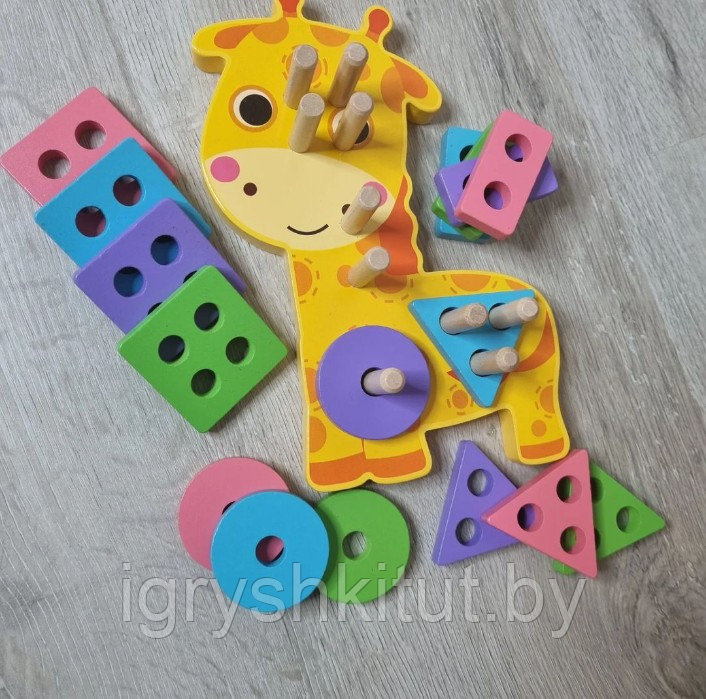 Деревянная игрушка Геометрический сортер "Жираф", 16 фигур - фото 3 - id-p204077842