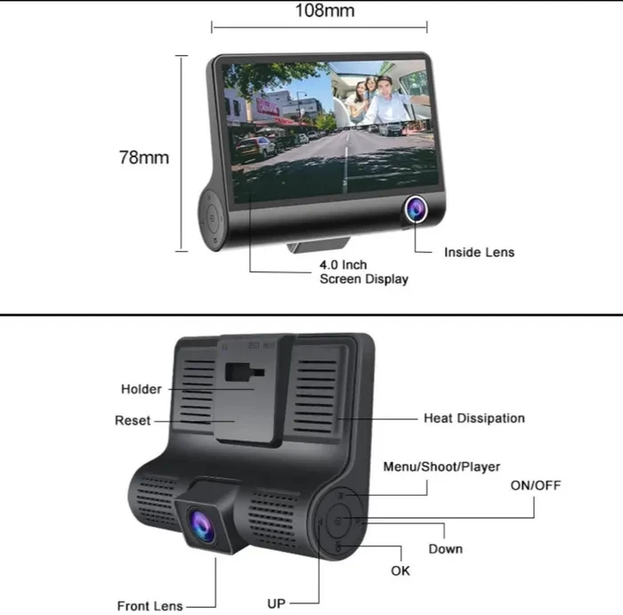 Видеорегистратор автомобильный с 3 камерами VIDEO CARDVR С8 Full HD 1080 - фото 4 - id-p204185955