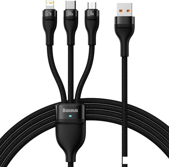 Кабель Baseus CASS030001 USB-A - USB-C, microUSB, Lightning (1.2 м, черный) - фото 1 - id-p201798039
