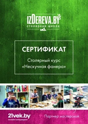 Сертификат на столярные курсы izDerevaby Нескучная фанера - фото 1 - id-p204202829