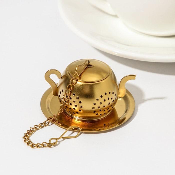 Оригинальное ситечко для чая «Чайничек с блюдцем» металлическое - фото 1 - id-p204202760