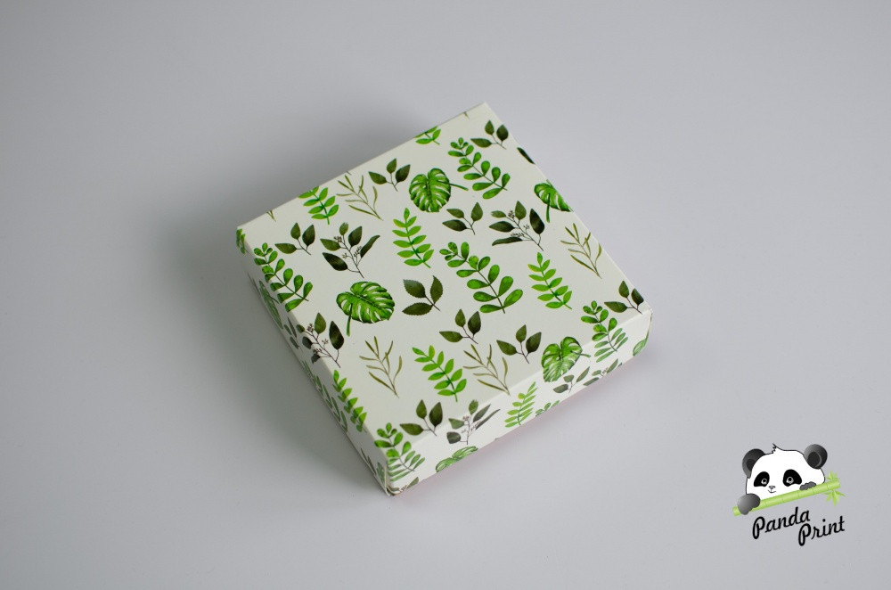 Коробка 75х75х30 Зеленые листья (белое дно) - фото 1 - id-p204217015