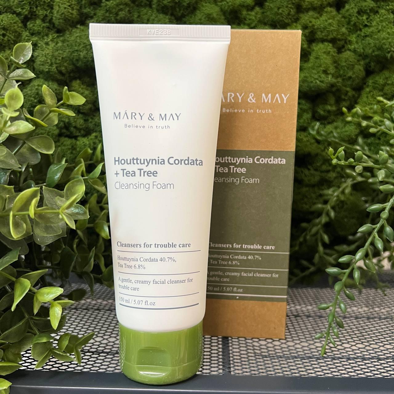 Пенка для умывания с хауттюйнией и чайным деревом Mary&May Houttuynia Cordata Tea Tree Cleansing Foam 150мл - фото 1 - id-p203987163