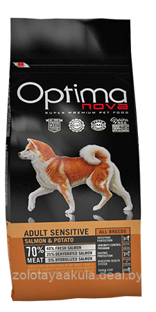 Корм Optima Nova Grain Free Adult Sensitive 2кг Лосось с картофелем для взрослых собак с чувств. желудком - фото 1 - id-p204222445