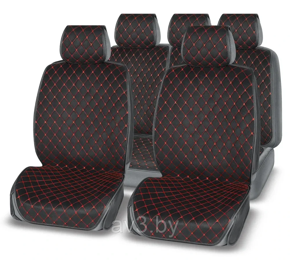 Накидки на сиденья перед+зад AUTOPREMIER Absolut велюр черный+красная отстрочка РОМБ, с защитой боко - фото 2 - id-p204229719