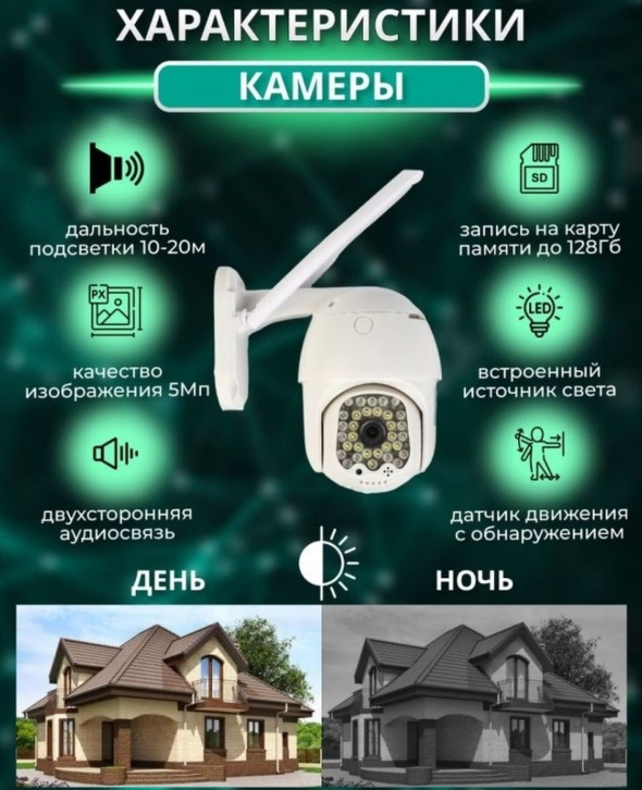 Уличная поворотная камера наблюдения IPCamera V32-4G FULL HD 1080p (день/ночь, датчик движения проводной/беспр - фото 4 - id-p204233862