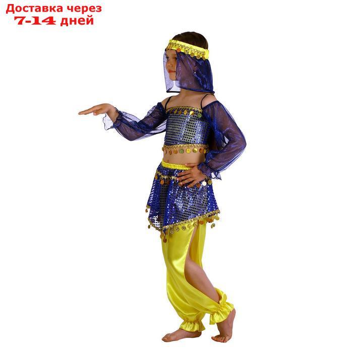 Костюм "Шахеризада сине-желтая" повязка, топ с рукавами, штаны р- 34 рост 134 см - фото 2 - id-p204187540