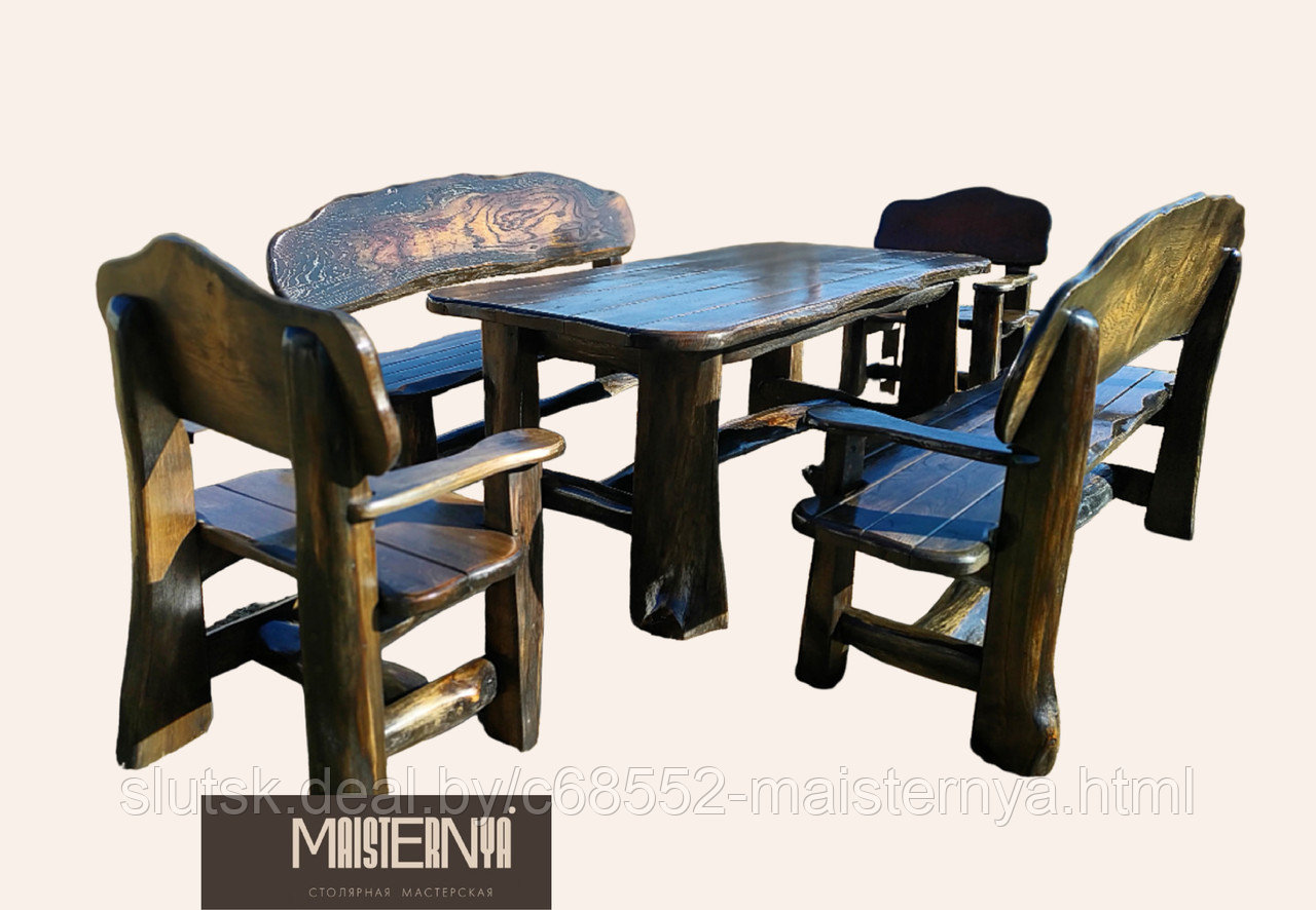 Комплект мебели Майстр (2 скамейки, стол и 2 кресла, массив дуба) - фото 1 - id-p155026019