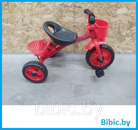 Велосипед детский Малыш трёхколёсный красный с корзинкой и багажником для малышей, беговел для самых маленьких - фото 1 - id-p204266267