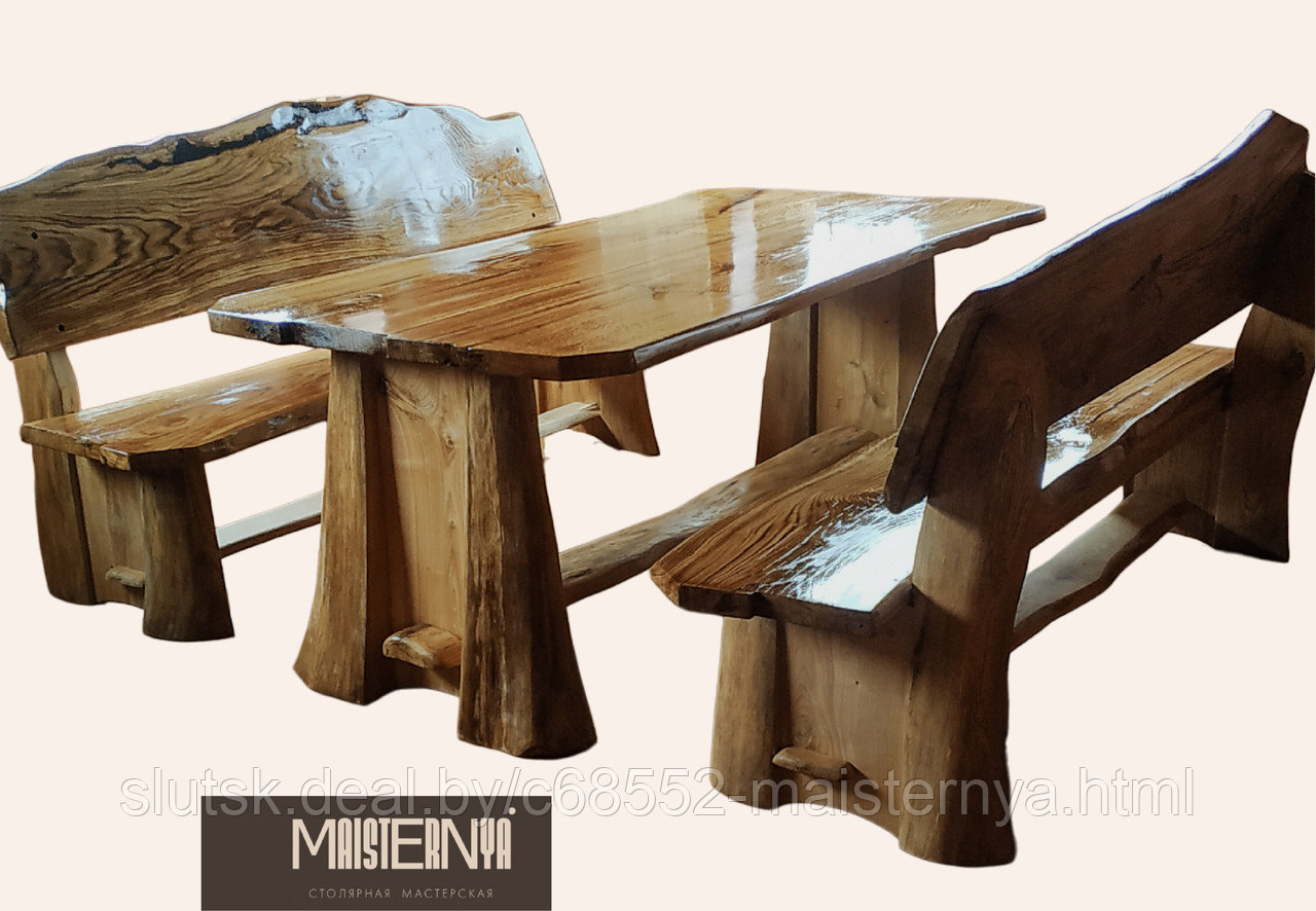 Комплект мебели Гонар (2 скамейки, стол, массив дуба) - фото 1 - id-p204266377
