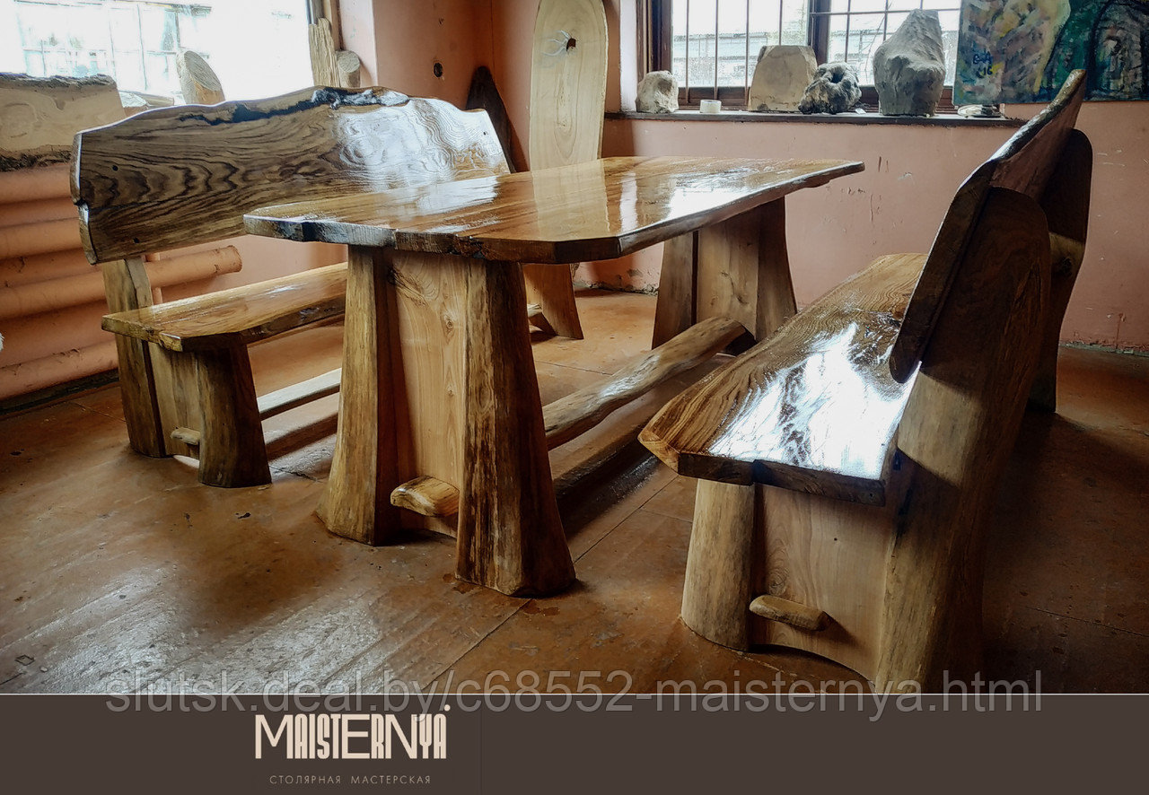 Комплект мебели Гонар (2 скамейки, стол, массив дуба) - фото 6 - id-p204266377