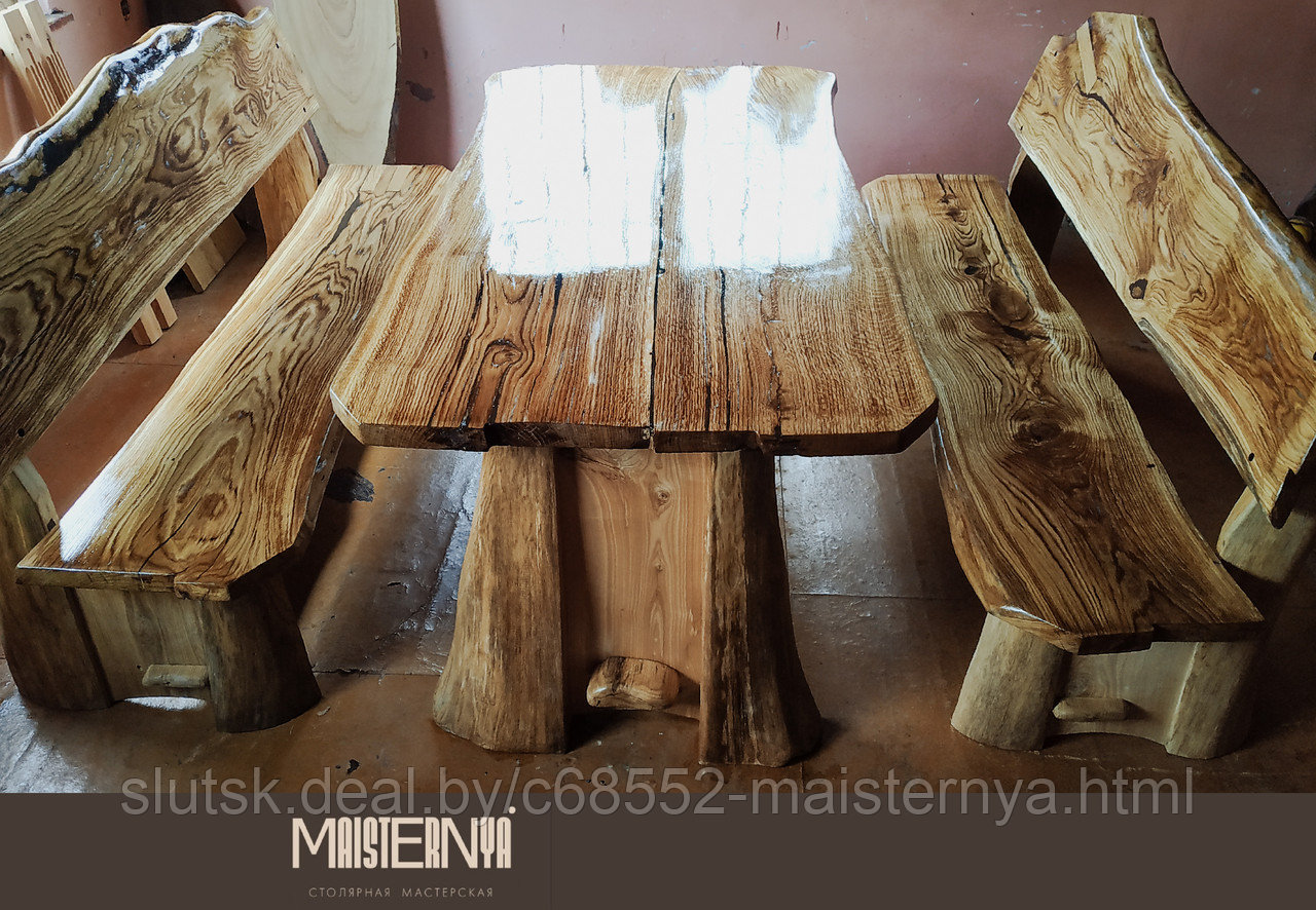 Комплект мебели Гонар (2 скамейки, стол, массив дуба) - фото 8 - id-p204266377