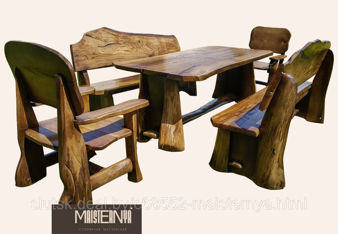 Комплект мебели “Гонар” (2 скамейки, стол и 2 кресла, массив дуба)