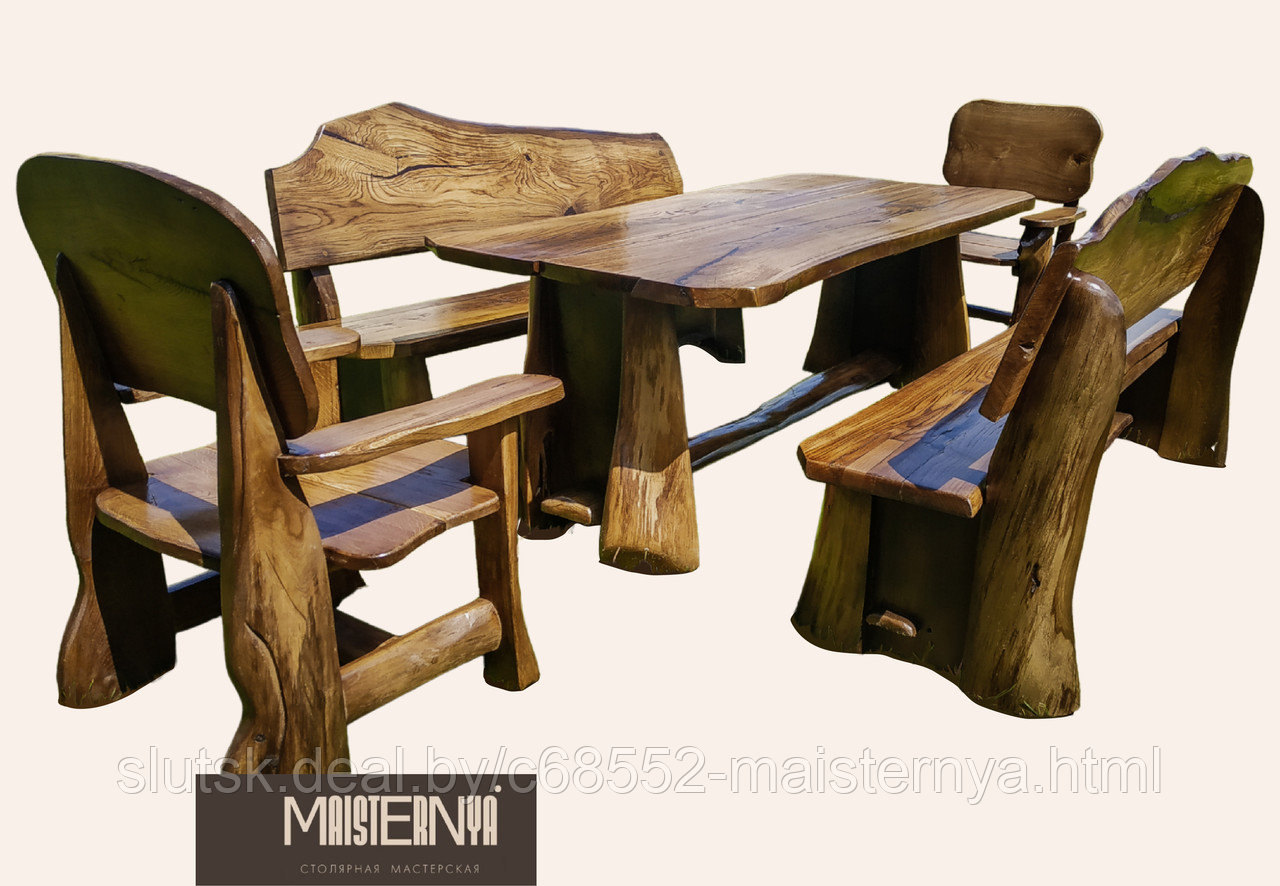 Комплект мебели Гонар (2 скамейки, стол и 2 кресла, массив дуба) - фото 1 - id-p204266383