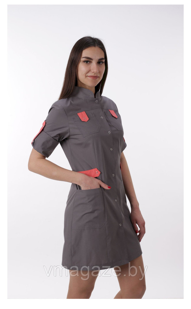 Халат для персонала, женский(отделка с-коралловая, цвет тауп) - фото 3 - id-p204266387