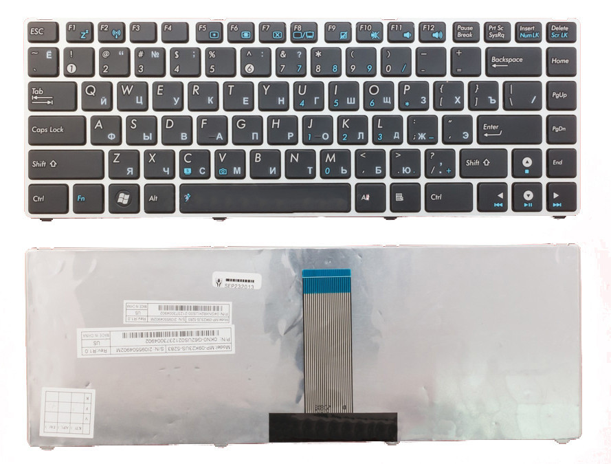 Клавиатура для Asus Eee PC 1215. Серебристая рамка. RU