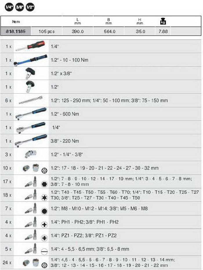 KS-Tools 8181185 Набор головок 1/4" + 3/8" + 1/2" с аксессуарами - фото 2 - id-p204270111