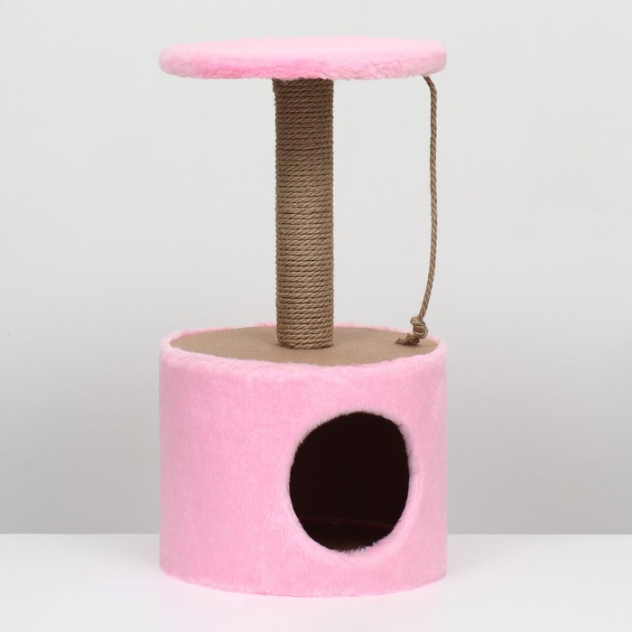Домик для кошек с когтеточкой круглый, джут, 35 х 35 х 64 см, розовый - фото 1 - id-p204277942