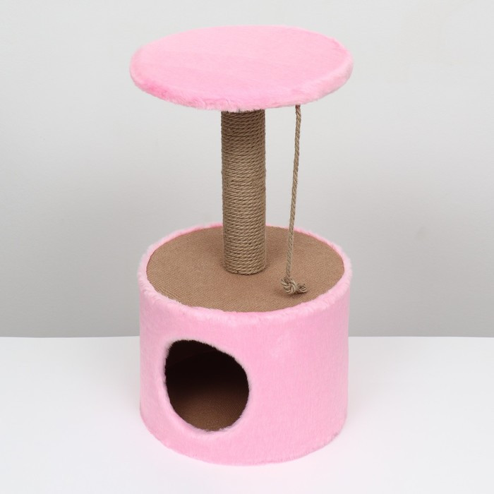Домик для кошек с когтеточкой круглый, джут, 35 х 35 х 64 см, розовый - фото 3 - id-p204277942
