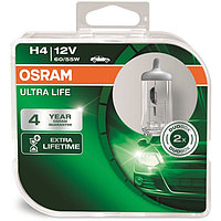 Лампа автомобильная Osram Ultra Life, H4, 12 В, 60/55 Вт, набор 2 шт, 64193ULT-HCB